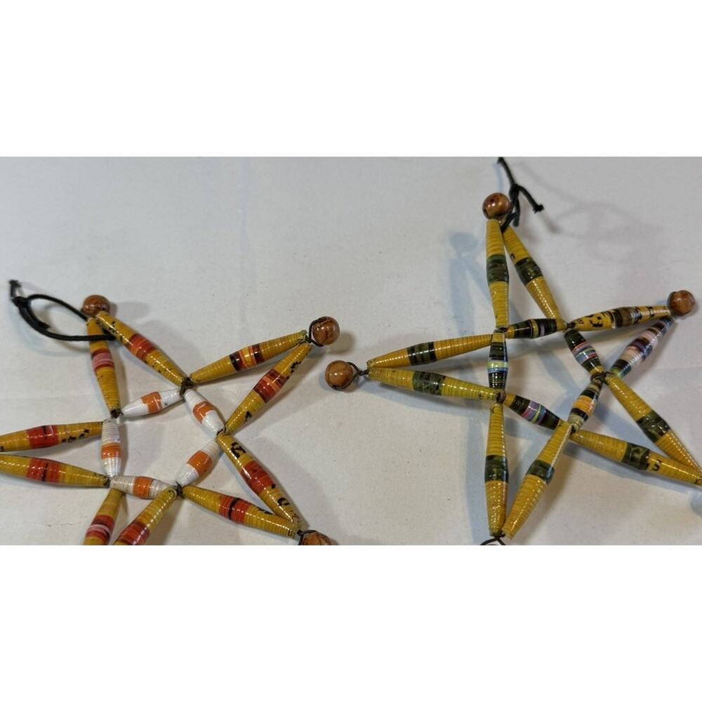 Paper Set of Two Bead Star Snowflake Christmas Tree Ornaments Winter Holiday - Picture 3 of 5
